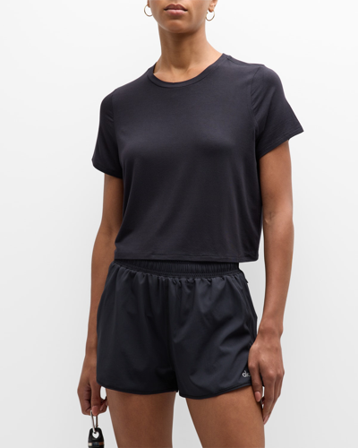 Shop Alo Yoga All Day Cropped Short-sleeve T-shirt In Black