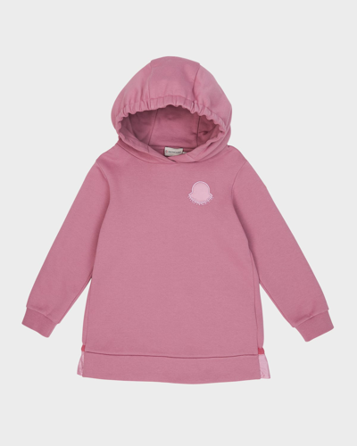 Shop Moncler Girl's Embroidered Emblem Fleece Hoodie Dress In 527 Pink