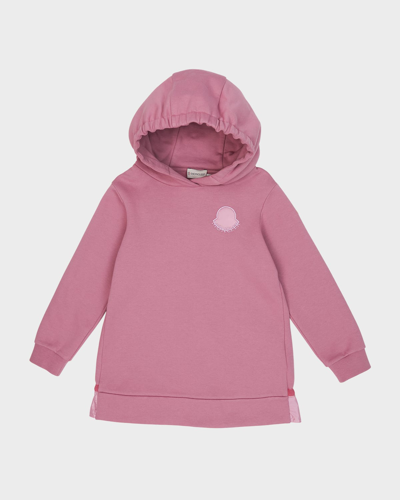Shop Moncler Girl's Embroidered Emblem Fleece Hoodie Dress In 527 Pink