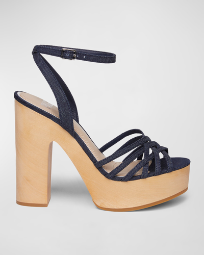 Shop Paige Chelsey Denim Ankle-strap Platform Sandals In Indigo