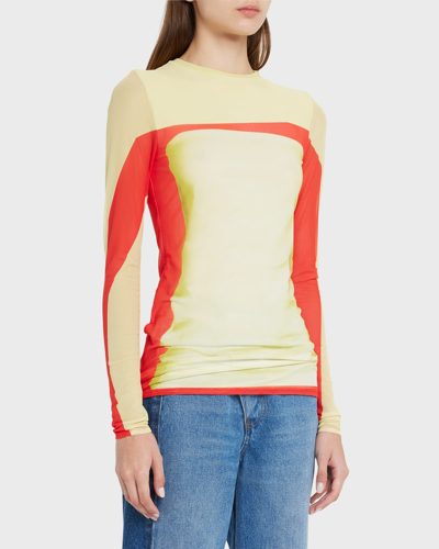 Shop Loewe Trompe L'oeil Fitted Mesh Top In Yellow Red