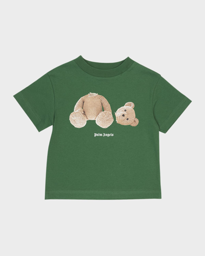 Shop Palm Angels Boy's Teddy Graphic T-shirt In Green Brown