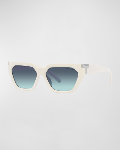 Shop Tiffany & Co T-logo Propionate Plastic Cat-eye Sunglasses In Milky Ivory