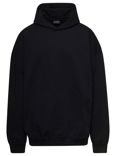 Shop Balenciaga Black Hoodie With Contrasting Logo Print On The Back In Cotton Man