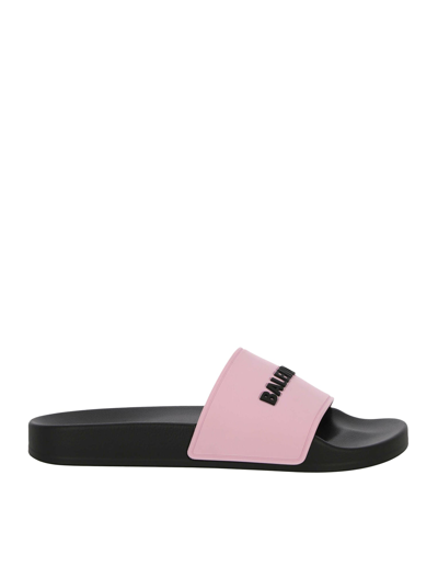 Shop Balenciaga Pool Slide Bal Logo In Pink Black