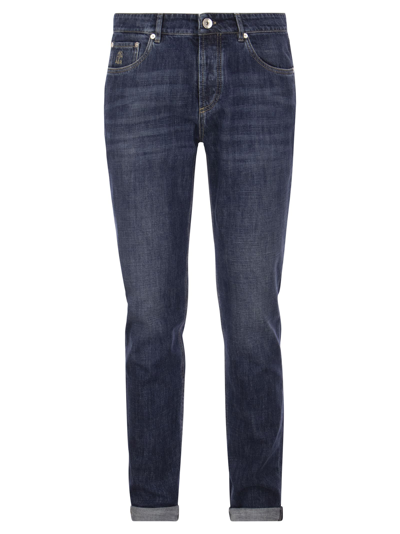 Shop Brunello Cucinelli Five-pocket Traditional Fit Trousers In Lightweight Denim In Blue