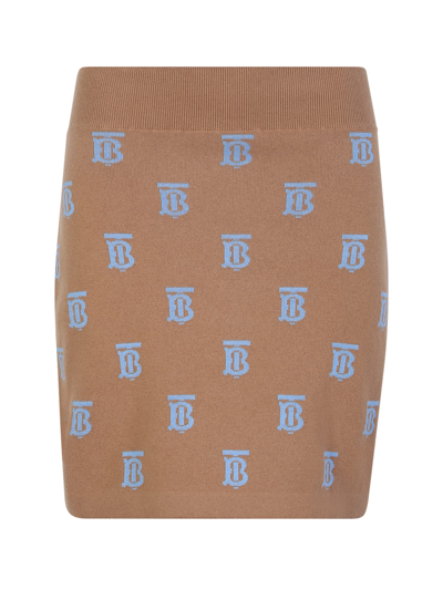 Shop Burberry Beige Jacquard Monogram Miniskirt
