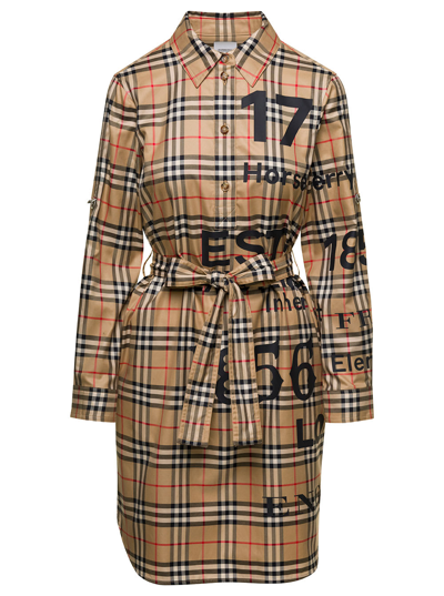 Shop Burberry Beige Vintage Trench Coat With Check-print All-over In Cotton Woman