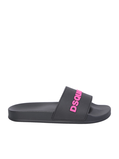 Shop Dsquared2 Black And Fuxia Pool Slides