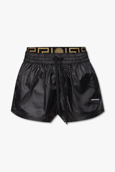 Shop Versace Logo-patched Shorts In Nero