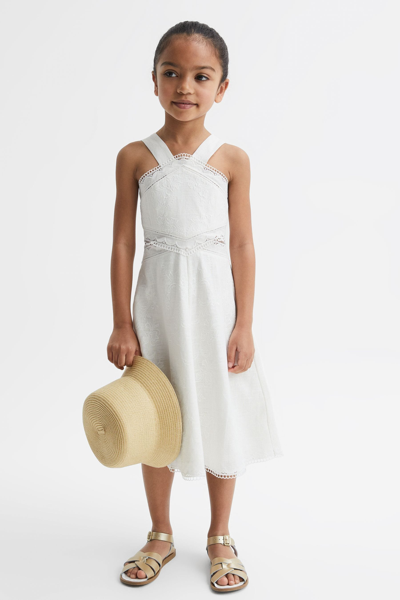 Shop Reiss Louisa - Ivory Junior Embroidered Dress, Age 8-9 Years In Cream