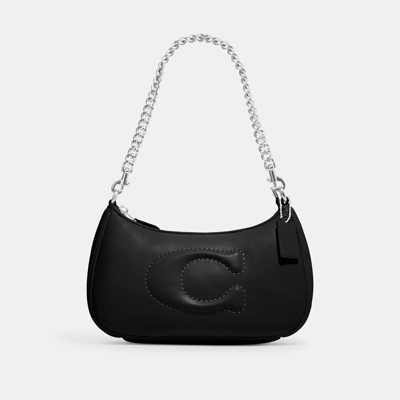 Shop Coach Teri Shoulder Bag With Signature Quilting In Silver/black