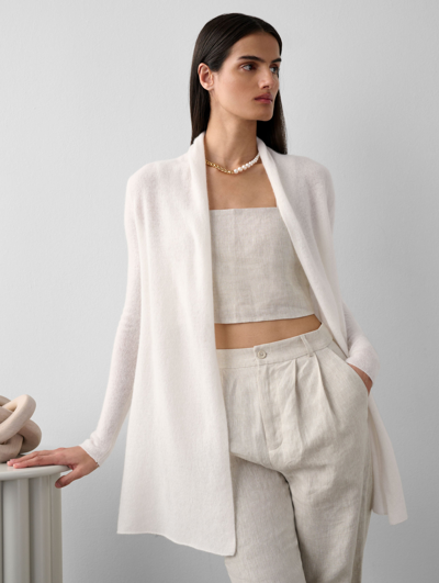 White + Warren Essential Cashmere Trapeze Cardigan Sweater In Soft White In Soft White