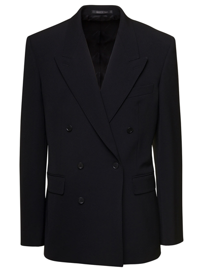 Shop Balenciaga Black Double-breasted Blazer With Peaked Revers In Wool Blend Man
