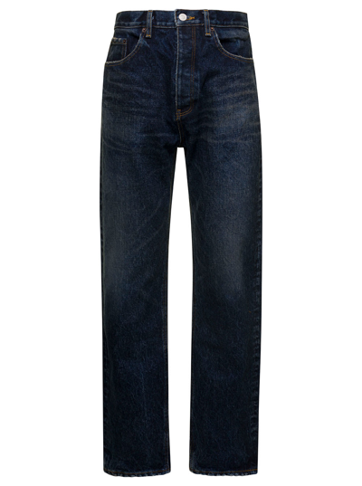 Shop Balenciaga Blue 5-pocket Jeans With Logo Patch In Cotton Denim Man