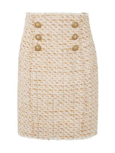 Shop Balmain Hw 6 Btn Tweed Short Skirt In Gcc Multi Beige