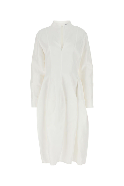 Bottega Veneta Fluid Pleated Linen Midi Dress In White