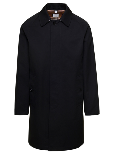 Shop Burberry Black Single-breasted Trench Coat With Logo Print Man