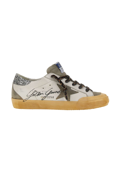 Shop Golden Goose Superstar Leather Sneakers In White/taupe/silver