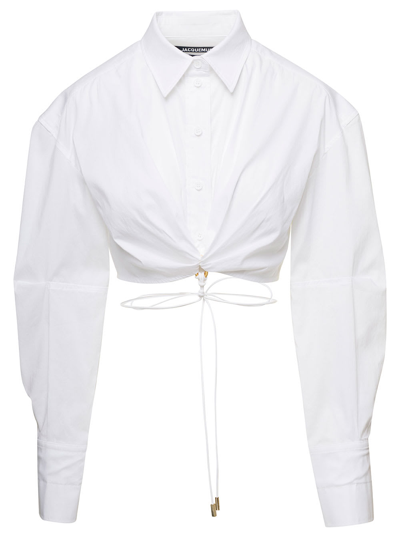 Shop Jacquemus La Chemise Pildao White Cropped Shirt In Cotton Woman