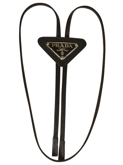 Shop Prada Triangle Logo Bolo Tie In Black