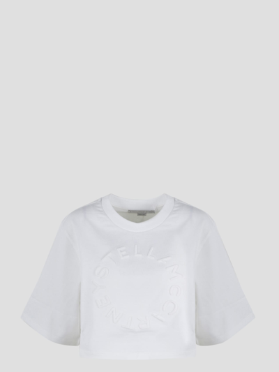 Shop Stella Mccartney Flock Embossed Logo Crop T-shirt In White