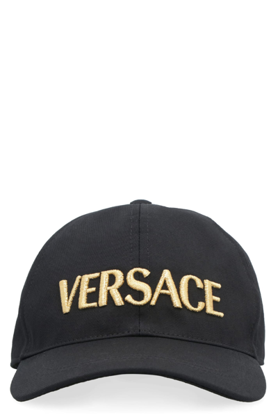 Shop Versace Logo Baseball Cap In Black