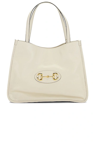 Shop Gucci Horsebit 1955 Leather Tote Bag In Ivory
