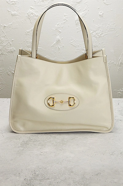 Shop Gucci Horsebit 1955 Leather Tote Bag In Ivory