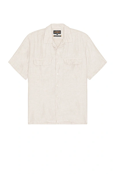 Shop Beams Open Collar Short Sleeve Linen Chambray Shirt In Natural
