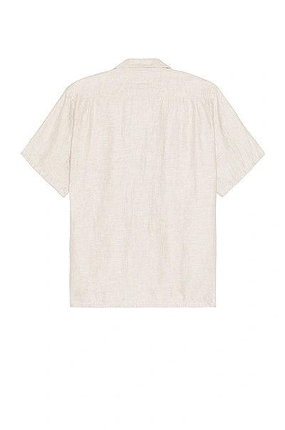 Shop Beams Open Collar Short Sleeve Linen Chambray Shirt In Natural