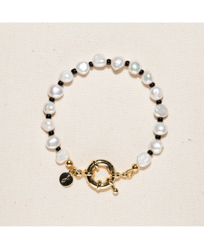 Shop Joey Baby 18k Gold Plated Freshwater Pearl With Black Japanese Beads In Pearl And Black Beads