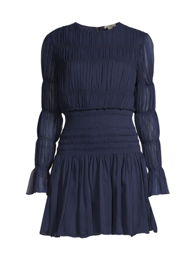 Shop Jason Wu Women's Crinkle Chiffon Smocked Minidress In Navy