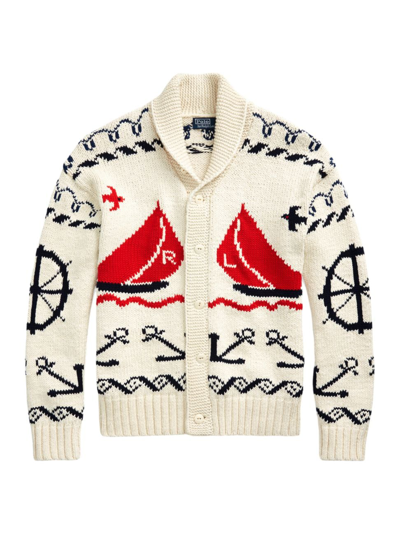 Shop Polo Ralph Lauren Men's Nautical Shawl Collar Cardigan In Cream Combo