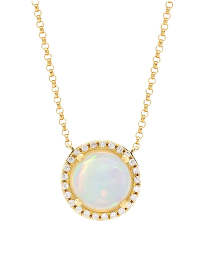 Shop Saks Fifth Avenue Women's 14k Yellow Gold, Opal & 0.14 Tcw Diamond Pendant Necklace