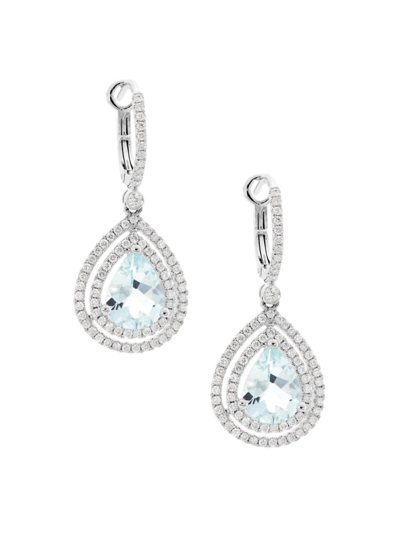 Shop Saks Fifth Avenue Women's 14k White Gold, Aquamarine & 0.85 Tcw Diamond Teardrop Earrings