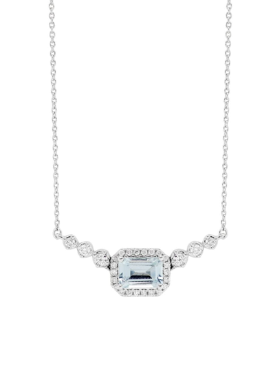Shop Saks Fifth Avenue Women's 14k White Gold, Aquamarine & 0.25 Tcw Diamond Pendant Necklace