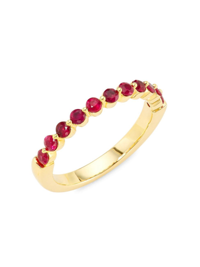 Shop Saks Fifth Avenue Women's 14k Yellow Gold & Ruby Ring In Red