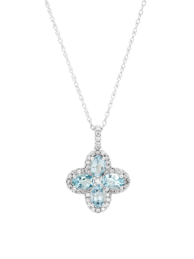 Shop Saks Fifth Avenue Women's 14k White Gold, Aquamarine & 0.40 Tcw Diamond Pendant Necklace
