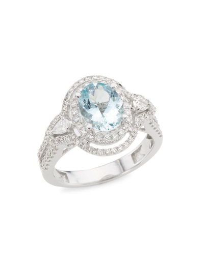 Shop Saks Fifth Avenue Women's 14k White Gold, Aquamarine & 0.72 Tcw Diamond Ring