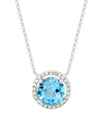Shop Saks Fifth Avenue Women's 14k White Gold, Blue Topaz & 0.14 Tcw Diamond Halo Pendant Necklace