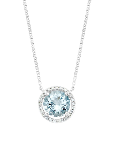 Shop Saks Fifth Avenue Women's 14k White Gold, 0.14 Tcw Diamond & Aquamarine Pendant Necklace