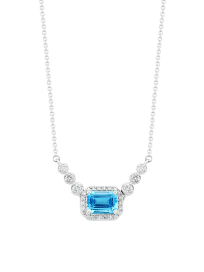 Shop Saks Fifth Avenue Women's 14k White Gold, Blue Topaz & 0.25 Tcw Diamond Necklace