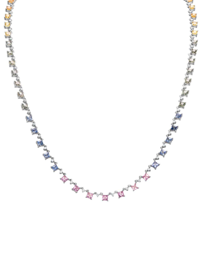 Shop Meira T Women's 14k White Gold, Sapphire & 0.22 Tcw Diamond Necklace