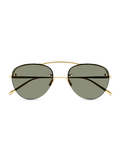 Shop Saint Laurent Women's Metal High-bridge 55mm Aviator Sunglasses In Gold
