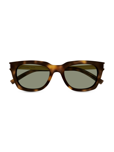 Shop Saint Laurent Women's Combi Corner Angle Bold 53mm Rectangular Sunglasses In Havana