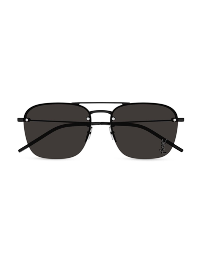 Shop Saint Laurent Women's Monogram Pin Metal 59mm Navigator Sunglasses In Black