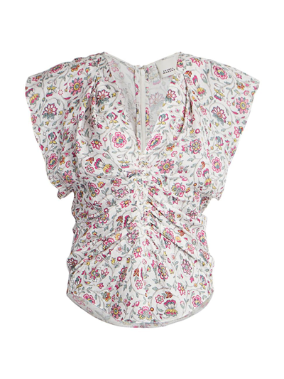 Shop Isabel Marant Women's Lonea Floral Silk Ruched Top In Ecru