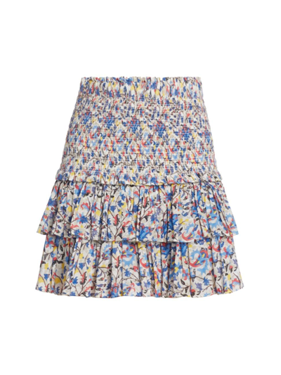 Shop Isabel Marant Étoile Women's Naomi Smocked Miniskirt In White Blue