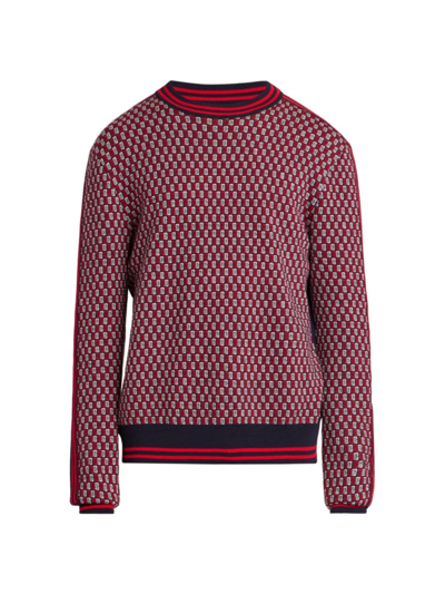 Shop Balmain Men's Monogram Check Wool Sweater In Navy Multi